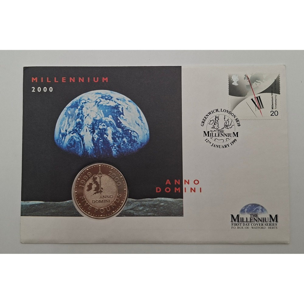1999 UK Millennium £5 Coin First Day Cover open envelope coin sealed‎
